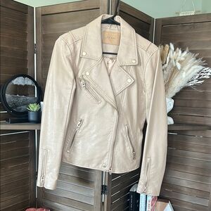 Blank NYC Cream Leather Moto Jacket Asymmetrical Zipper